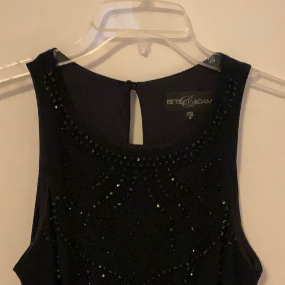 Betsy & Adam Fitted Black Beaded Evening Dress